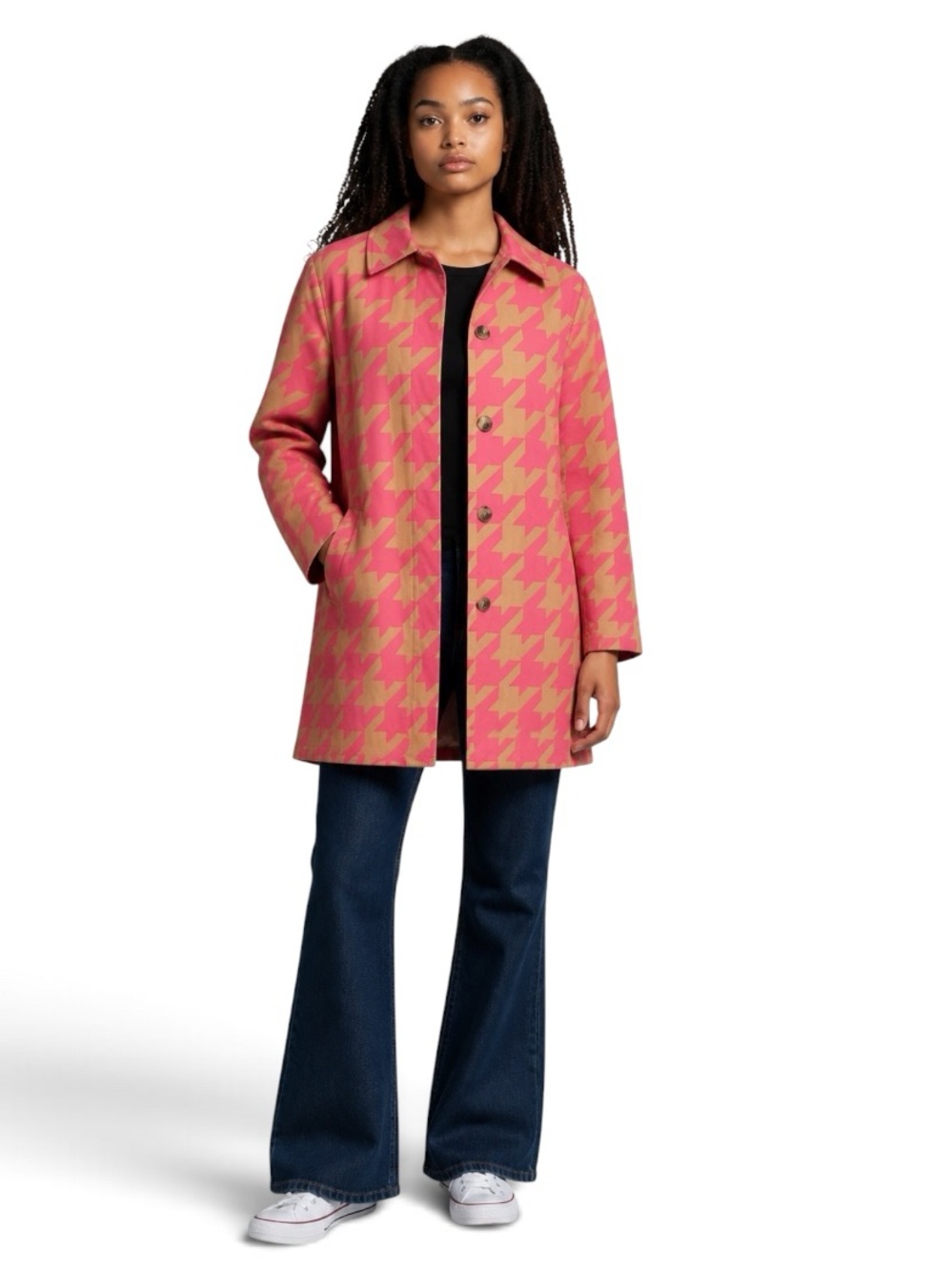 Isaac Mizrahi for Target Pink & Tan Cotton Houndstooth Trench Coat, Small